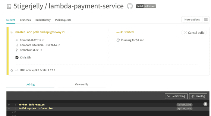 Travis build for payment service